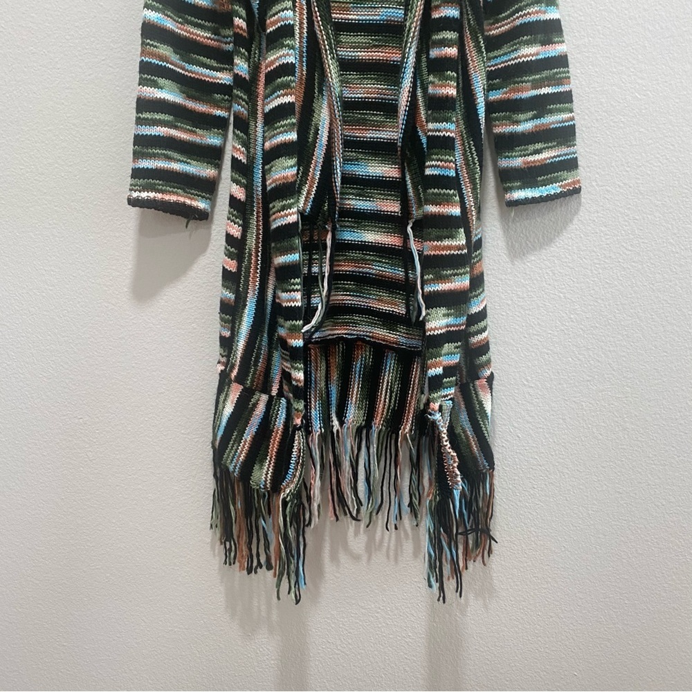 POL Striped Fringe Knit Cardigan in Brown, Green, Cream - Picture 4 of 13